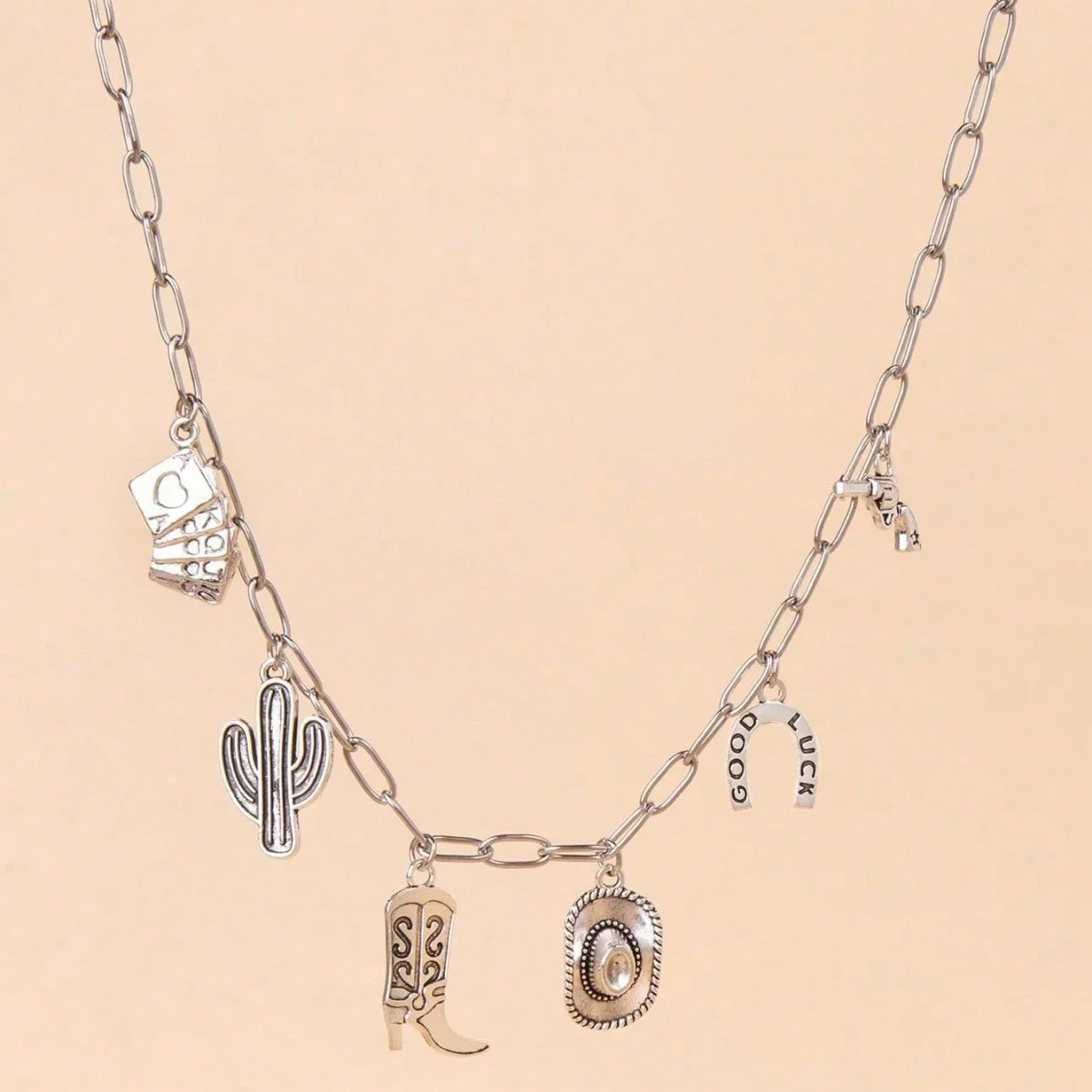 1 Stylish Vintage Western Cowboy Stainless Steel Necklace Rope Chain-Women's Party Jewelry Featuring Cowboy Boots Gun Pendant