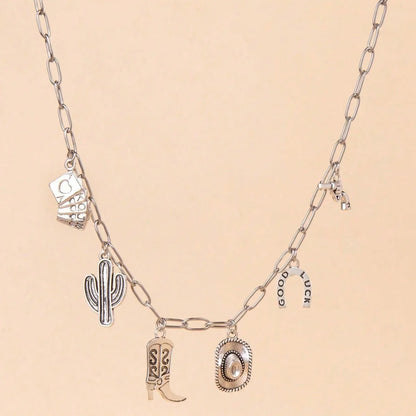 1 Stylish Vintage Western Cowboy Stainless Steel Necklace Rope Chain-Women's Party Jewelry Featuring Cowboy Boots Gun Pendant