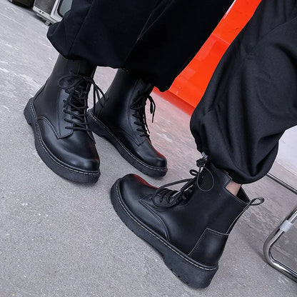 Women Fashion Leather Boots Waterproof Warm Boots Man Ankle  Boots British Style Shoes