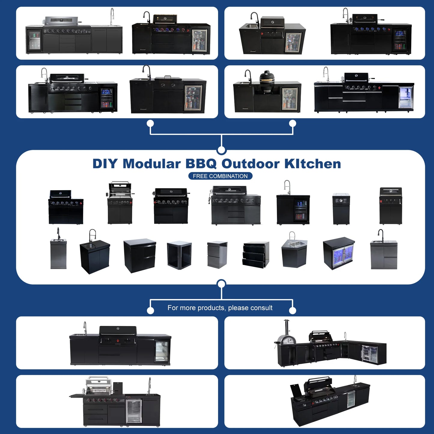 USA Inventory 3-Day Delivery High-End Rapid Heat Transfer BBQ Grill Food-Grade 304 Grill Grate With Sink Fridge Combo for Party