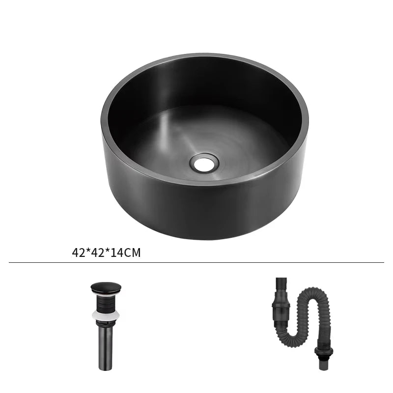 Modern Hotel Vanity Vessel Sink Stainless Steel Brushed Pop Drain Featuring Stylish Single Hole Drainer Easy Clean Eco-Friendly