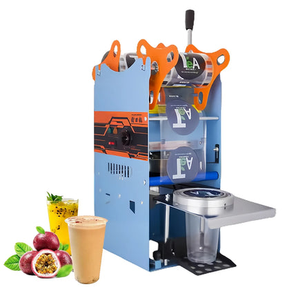 WY802F Manual Tea Cup Sealer Machine, 300-500 Cup/h Manual Boba Cup Sealer Machine, Orange, 90/95mm Cup Diameter