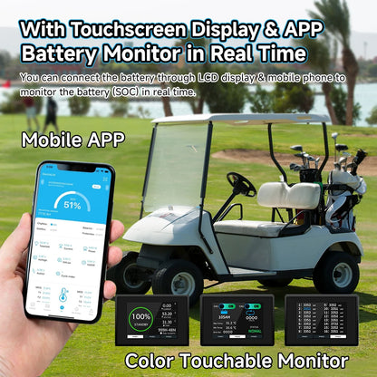 48V 105AH Golf Cart Bluetooth LiFePO4 Battery (Replace Lead Acid) with 48V 20A Lithium Batteries Charger 200A BMS Grade a Cells