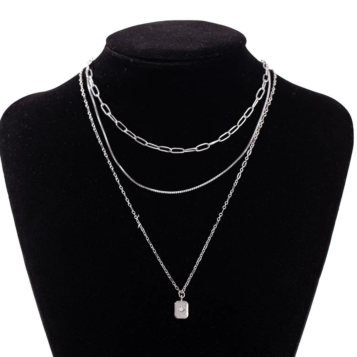 New Fashion Geometric Multi-Layer Stacked Women's Copper Electroplated Square Pendant Necklace