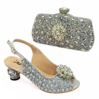 Ladies Italian Shoes and Bag Set Decorated with Rhinestone Matching Shoes and Bag Set In Heels Women Comfy Platform Sandal Shoes