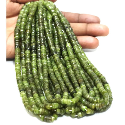 Wholesale RADHIKA GEMS 'N' BEADS Vessonite Gemstone Heishi Beads 100% Natural AAA Shaded Olive Faceted Tyre Shaped 16" Length