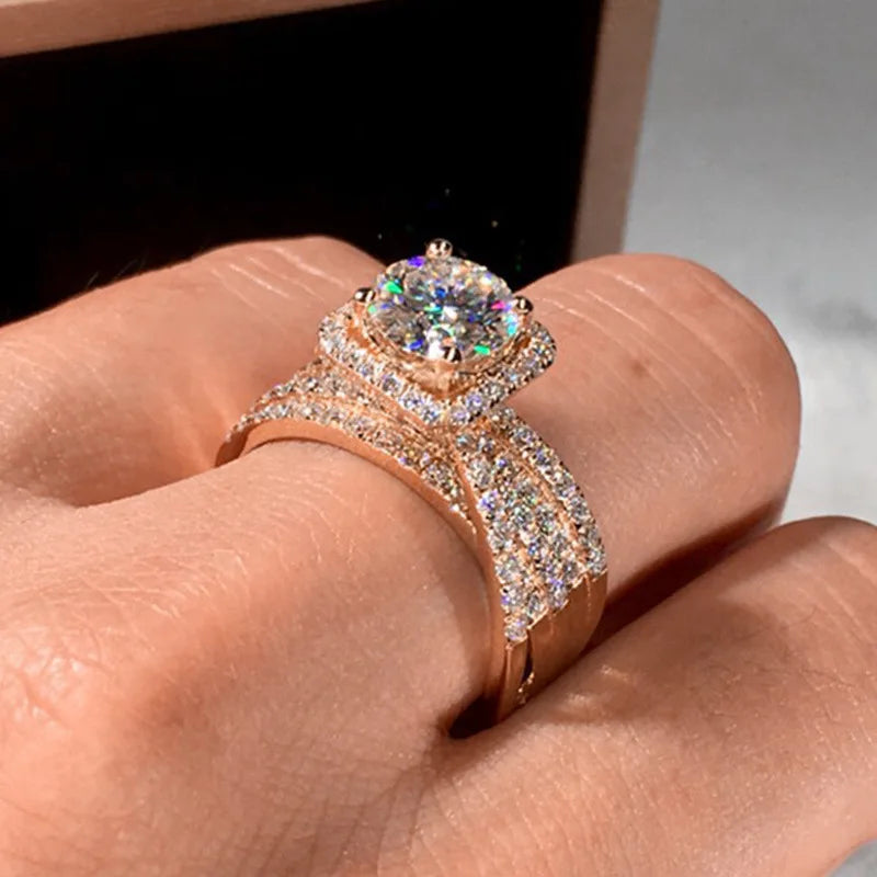 F842 Rose Gold Diamond Ring Round Brilliant Cut Natural G Color Engagement Women's Jewelry