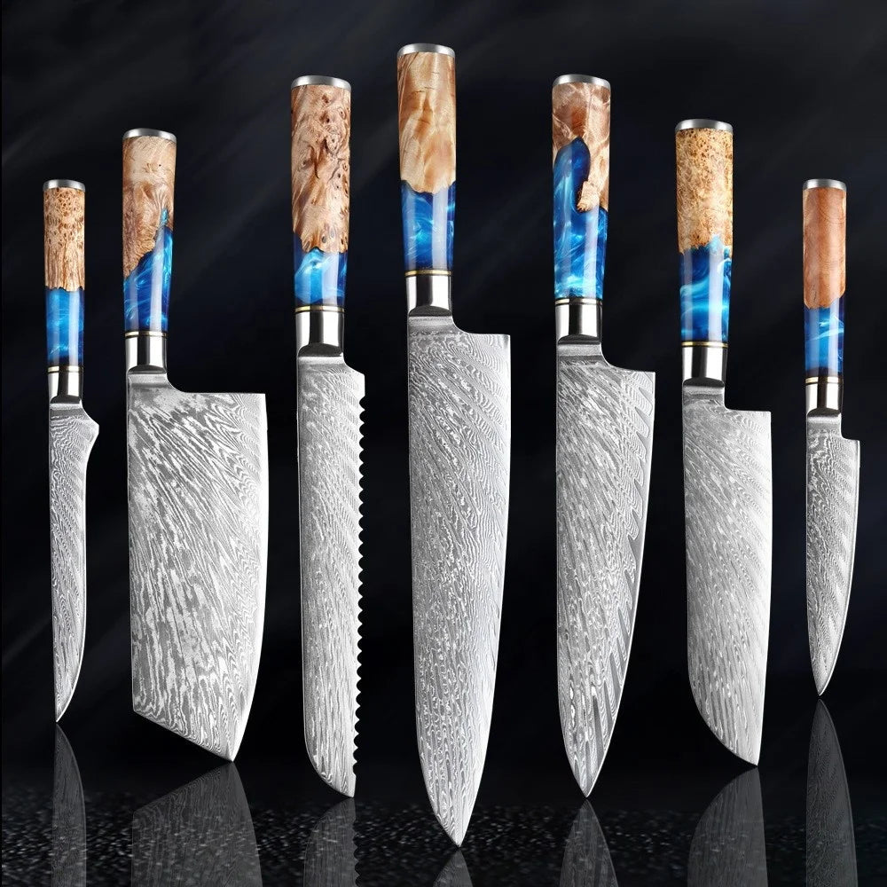 VG 10 Damascus Steel Kitchen Knife Set Household Knife Professional Chef's Knife With Stable Wooden Handle