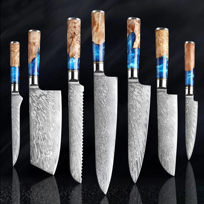 VG 10 Damascus Steel Kitchen Knife Set Household Knife Professional Chef's Knife With Stable Wooden Handle