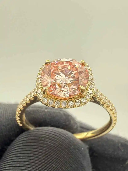 Luxury 8CT Pink Lab Grown Cut Diamond Engagement Ring IGI Certified VS1 Clarity 14K Yellow Gold Rhodium Plated Vintage Fine