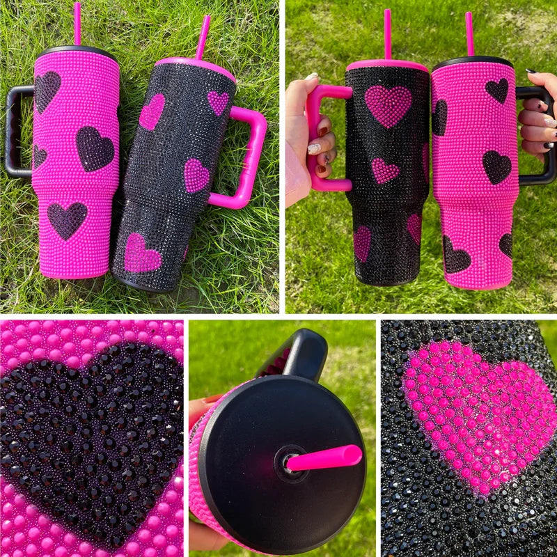Us in Stock 40 OZ Sparkle Rhinestone Easy Clean Stainless Steel 40OZ Uv Dtf Cup Wraps for Home Office Outdoor Daily Use