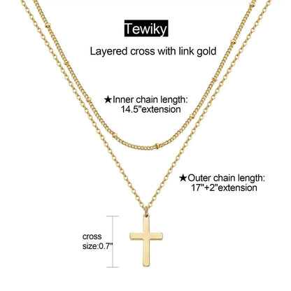 Simple Stainless Steel Cross Chain Clip Bead Necklace Stainless Steel Double Layer Cross Multi-Layer Necklace Women