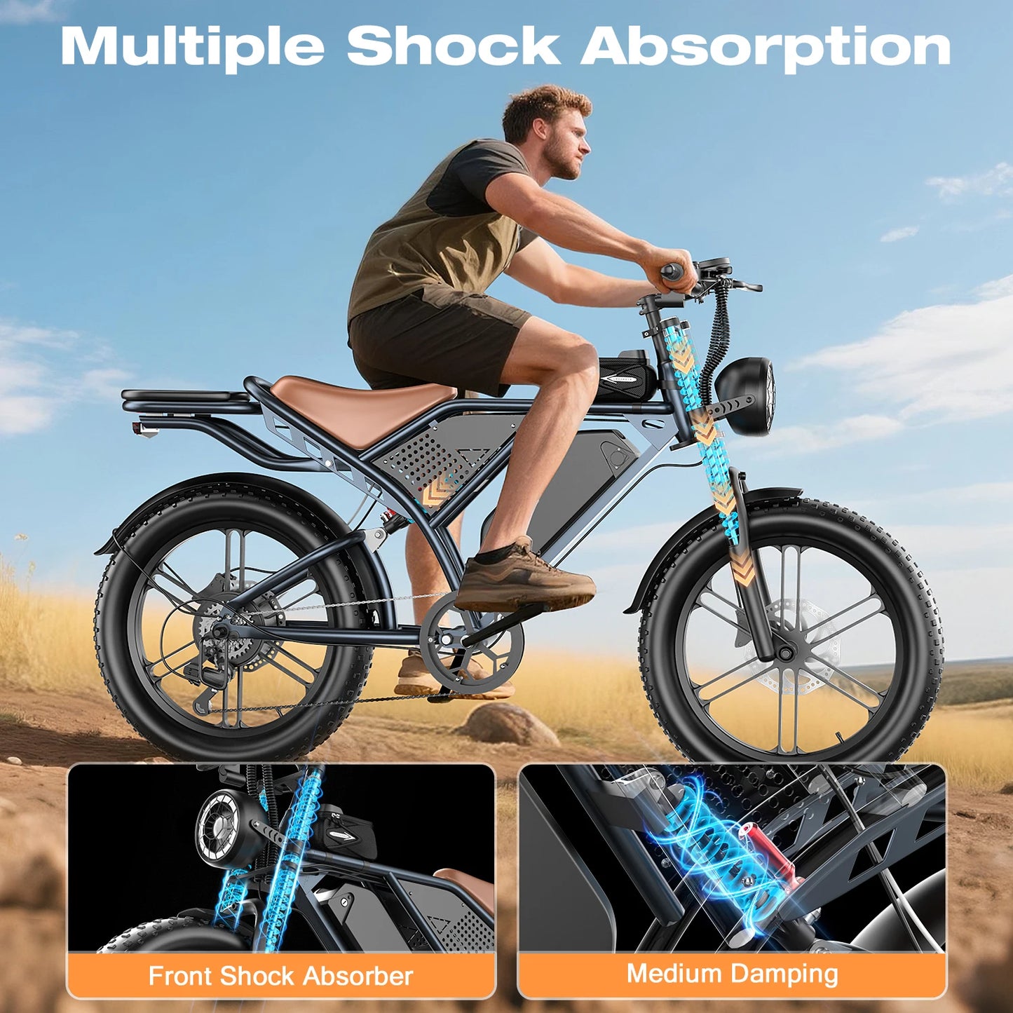 1500W New Lithium Battery Fat Tire 20-inch Electric Snow Bike Fat Bike 48V 20A Beach Off-road Road City Anti-motorcycle Model