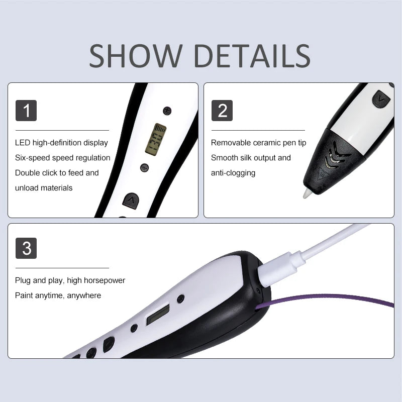 JER Hot Sales 3d Pen 3d Drawing Printer Pen with LCD Display Professional 3d Printing Pen Child Wireless