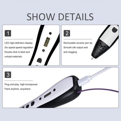 JER Hot Sales 3d Pen 3d Drawing Printer Pen with LCD Display Professional 3d Printing Pen Child Wireless