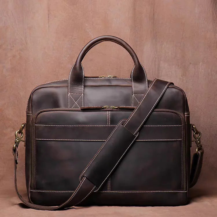 Vintage Genuine Leather Messenger Bag Briefcase Large Satchel Shoulder Bag Rugged Leather Laptop Bag
