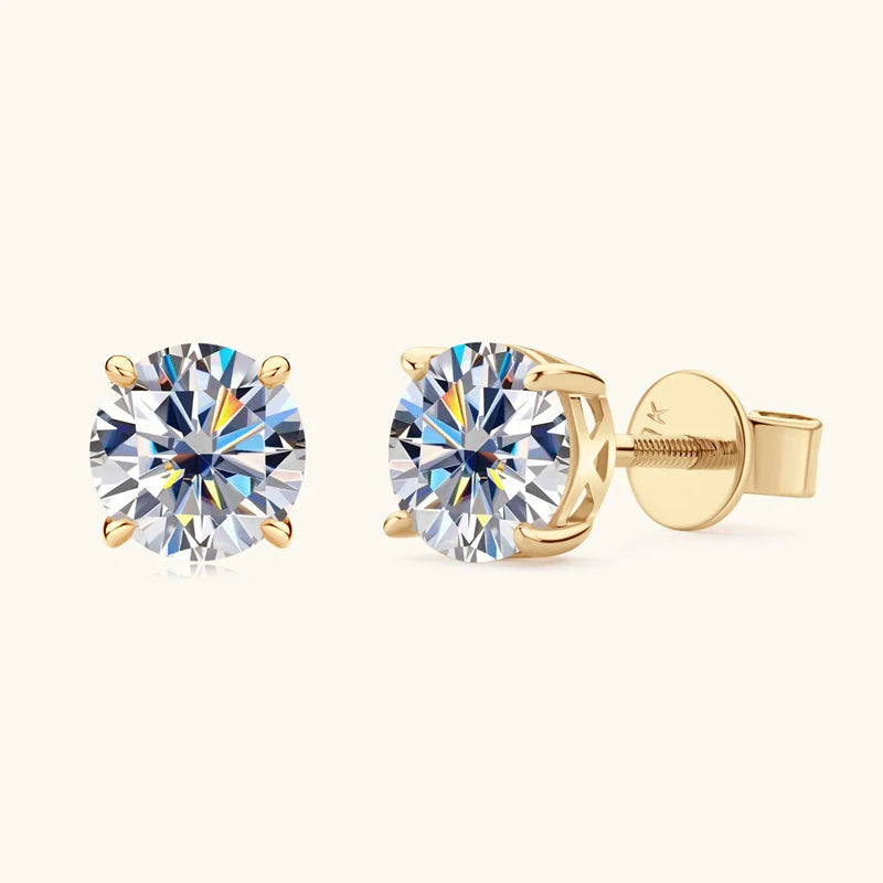 Free Shipping10K Solid Gold Round Cut 6mm(0.80ct) Moissanite Trendy Stud Earrings Classic Single Stone Four Claw Engagement Gift