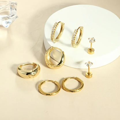 4 Pairs Stainless Steel Earrings Set for Women Gold Plated Jewelry CZ Fashion Hoop Earrings Perfect for Daily Wear or Gifting