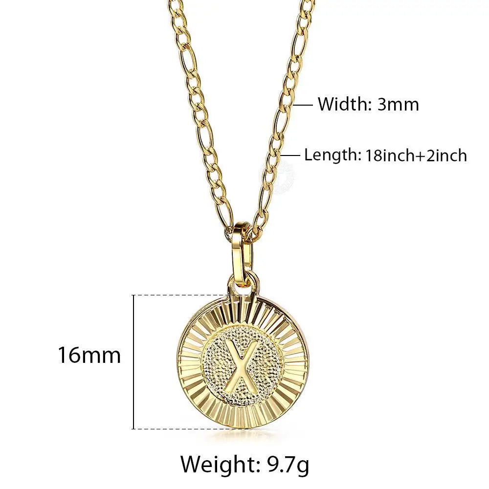 Chic 2pcs Letter Pendants with Figaro Chain Necklace Stainless Steel Link Choker for Men Women Gold Color Jewelry Gift 18inch