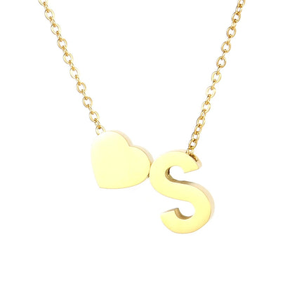 A-Z Alphabet Choker Personalized Style Tiny Heart with Initial Letter Necklace for Women 18K Gold Stainless Steel Jewelry