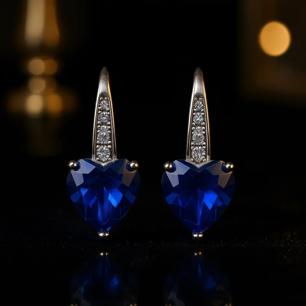 Elegant Heart Shape Crystal Drop Earrings For Women 925 Silver Claw Setting Sea Blue Romantic Everyday Wear Jewelry