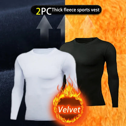 USA Warehouse 2 Pack Men's Thermal Underwear Shirts Compression Fleece Lined Long Sleeve Athletic Base Layer Cold Weather