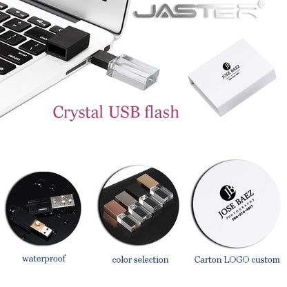 10PCS/LOT Crystal USB 2.0 Wedding Gift Flash Drives Free Custom Logo Pen Drive 100% Real Capacity Stick 128GB 8GB 16GB 32GB 64GB