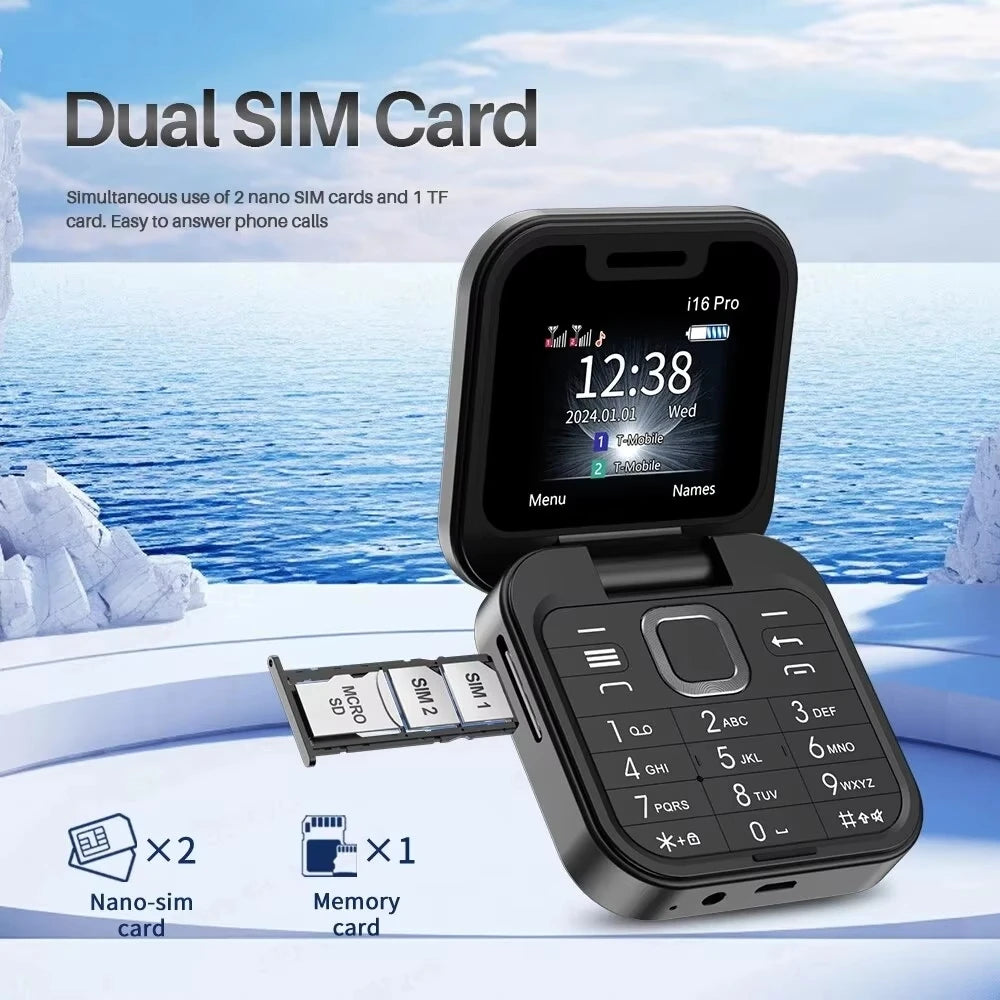 SERVO I16 Pro Mini Flip Phone 1000mAh Battery 32MB RAM 32MB ROM 1.77 Inch Dual SIM Pocket Phone With Flashlight