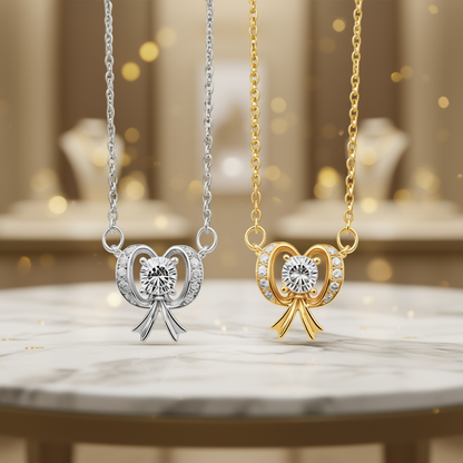 XL283 Cute Bowknot Pendant Necklace 925 Silver Gold Plated White Gold Crystal Rhinestone Claw Setting Box Chain Unisex Everyday