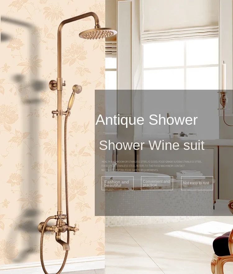 Modern European-Style Brass Bathroom Shower Suite Dual Handle Wall-Mounted Shower Faucet Slide Bar Ceramic Valve Core Rain Spray