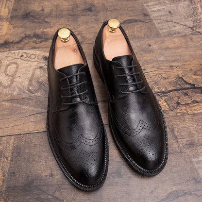 Extra Size 38-47 Brogue Dress Shoes Lace up PU Leather Oxford Formal Business Footwear Wedding Shoes for Men