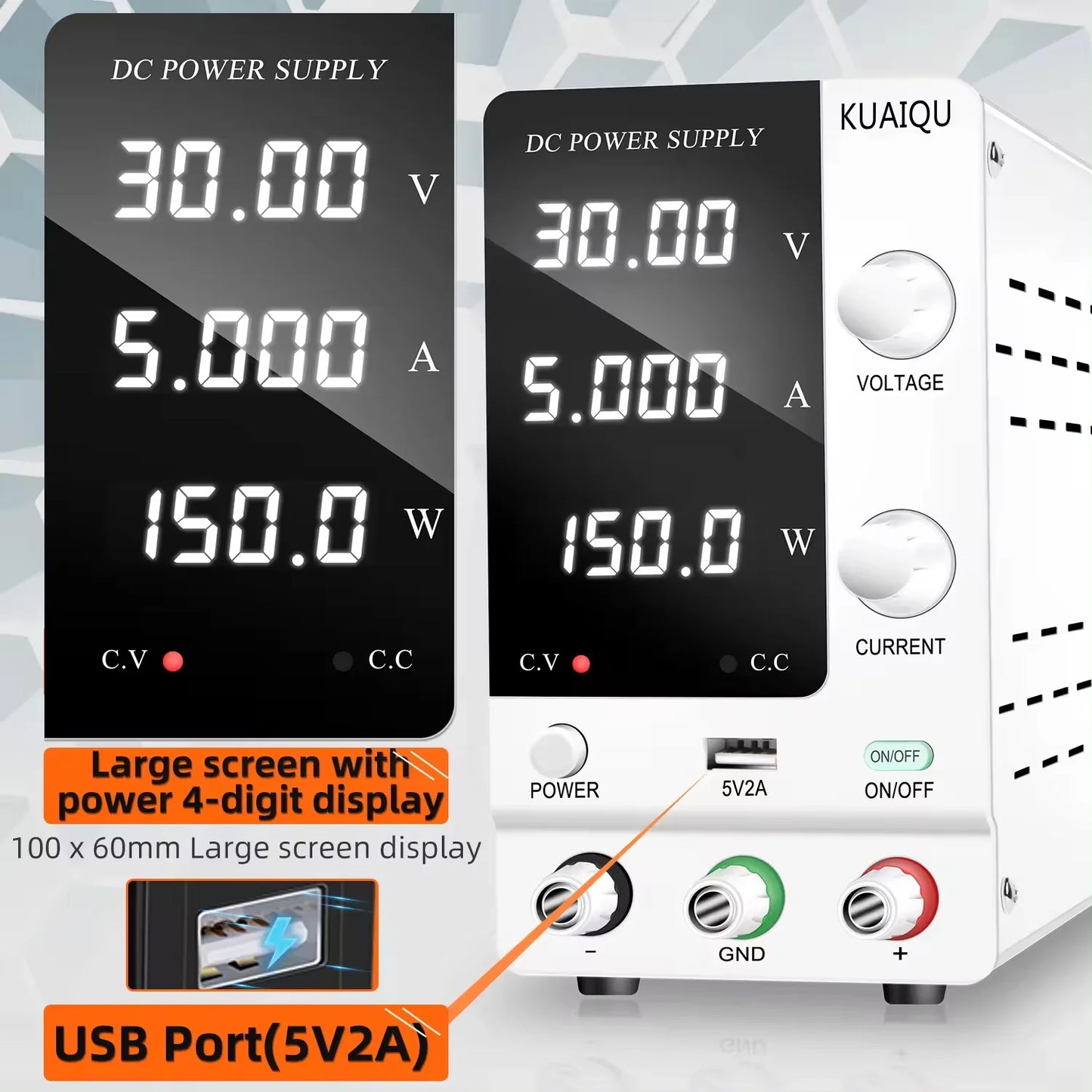 KUAIQU SPPS-C305 30V 5A 150W Encoder Adjustable Digital Display Regulated Power Supply Battery Charging Mobile Phone Repairing