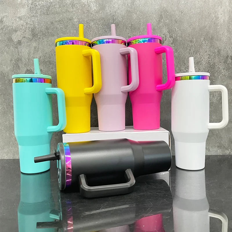 Us Warehouse 40 OZ Colorful Rainbow Plated Double Wall Coffee Cup 40 OZ Tumbler  for Home Office Outdoor Daily Use