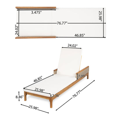 Modern Solid Acacia Wood Outdoor Sun Lounger Polyester Beige Light Grey Cushions Durable Frame Tilting Feature Patio Leisure