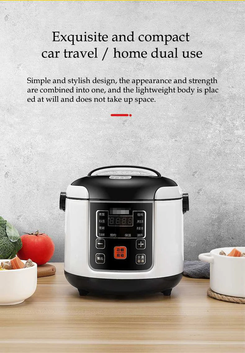 12V 24V Electric Rice Cooker Car Truck Multicooker Timing Reservation Food Heating Cooking Steamer Soup Stew Pot Steamer Cooker