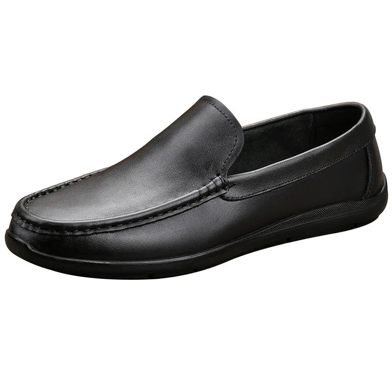 Men Genuine Leather Loafers Square Toe EVA Midsole Rubber Outsole Breathable Solid Pattern All Seasons Casual Shoes