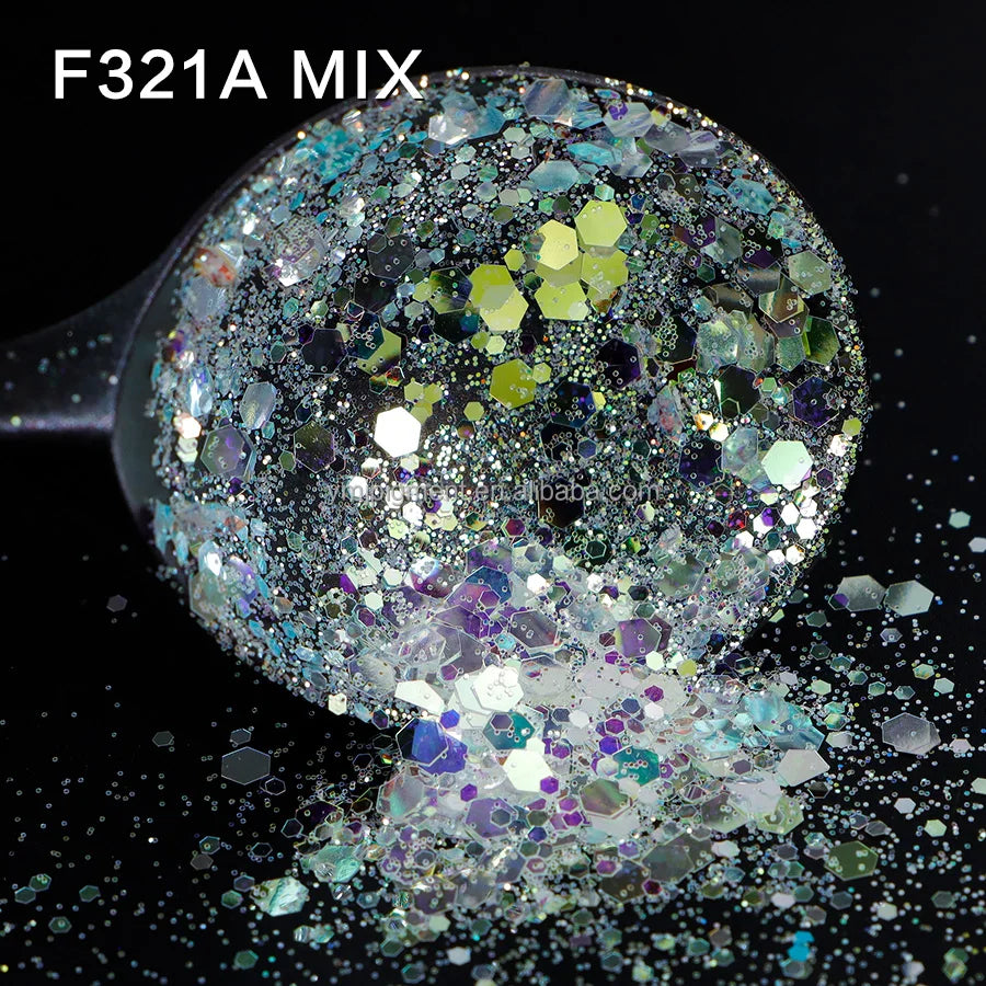Free Samples Opal Iridescent Chunky Glitter Mix Crystal White Colors 1kg for Crafts Face Nail Art