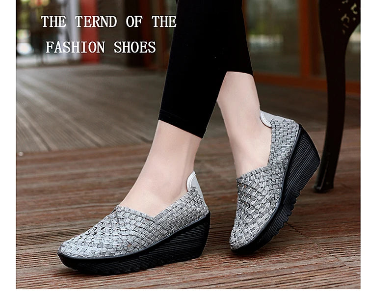 New Women Sneakers Summer Casual Shoes Woven Flat Platform Women's Shoes Breath Loafers Lady Footwear Soft Zapatos Plus Size 42