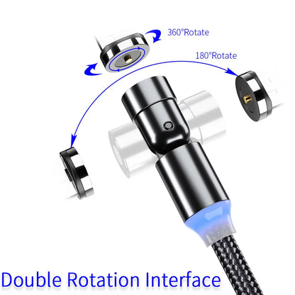 540 Degree Searchlight Magnetic Charger 3 in 1 Suction Rotary Micro Charging Cable With Type-C USBC LOS for Phone Pad