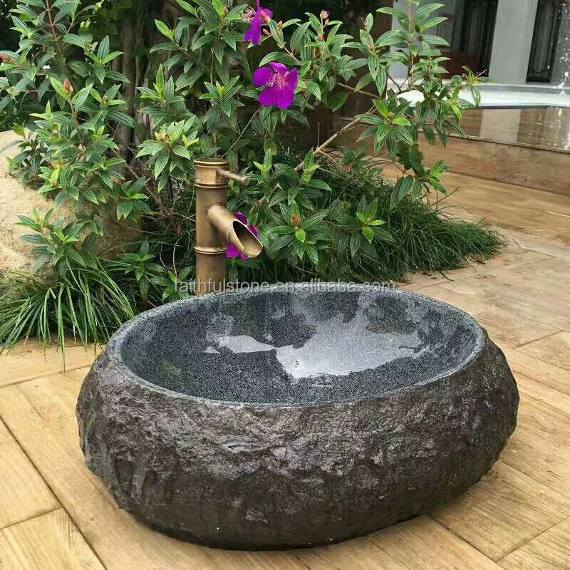 Wholesale 48cm Indoor Outdoor Natural River Lava Stone Vessel Sink Modern Traditional Oval for Bathroom Hotel Villa Hand Wash
