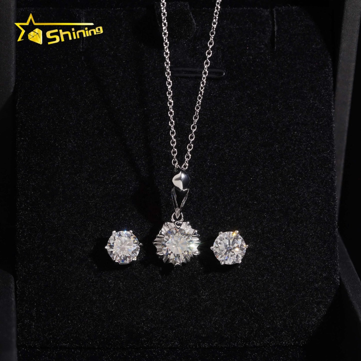 Local Stock Fast Shipping Women Fine Jewelry 925 Silver 6.5mm Moissanite Necklaces Earrings Set