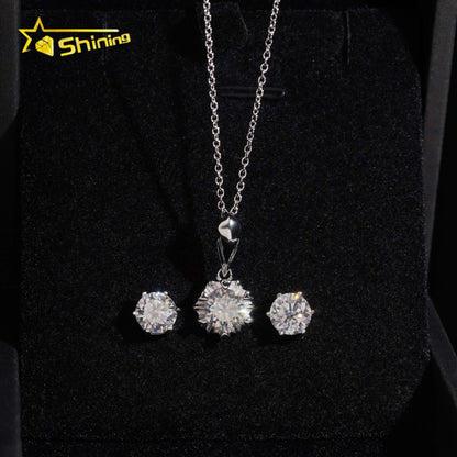 Local Stock Fast Shipping Women Fine Jewelry 925 Silver 6.5mm Moissanite Necklaces Earrings Set