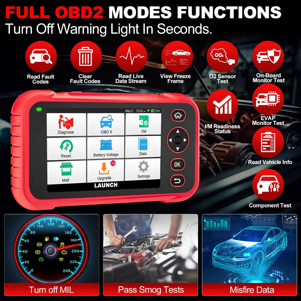 CRP129E PLUS Diagnostic Instrument LAUNCH OBD2 12V 8 Special Function Economic Practical