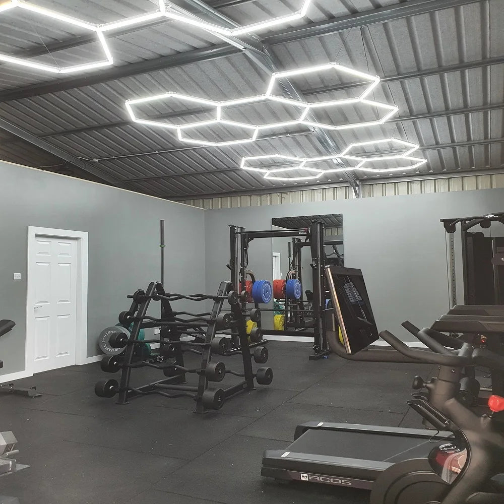 Etop 1680*2410MM Hexagon Workshop Ceiling LED Lights for Car Shop Garage with Honeycomb Design IP65 AC
