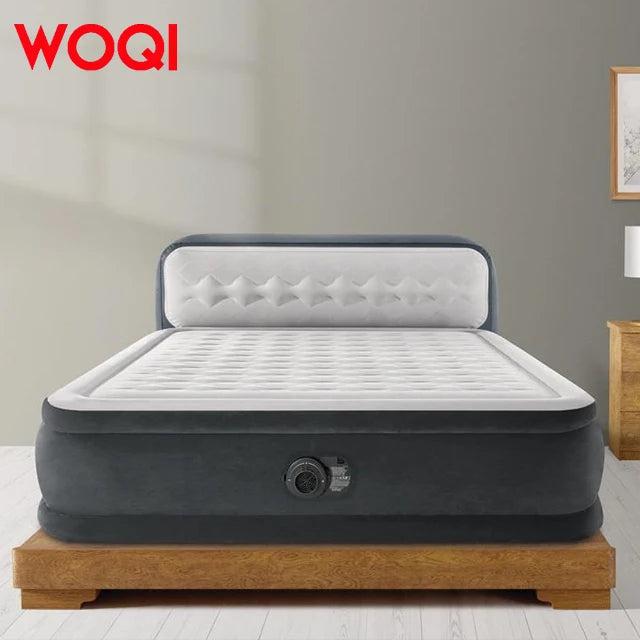 WOQI Deluxe Air Mattress with Headboard Built-In Electric Pump Carry Storage Bag for Bedroom Use
