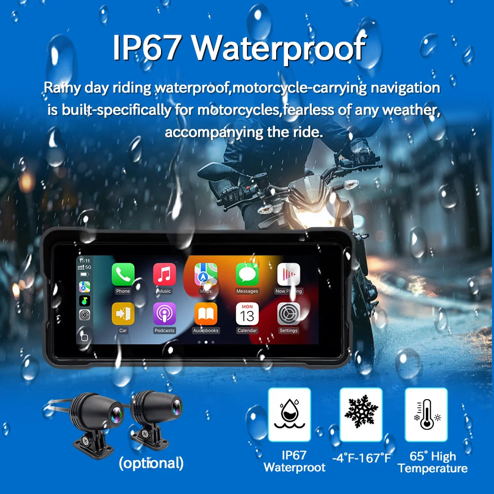 LELV Motorcycle Display Screen Carplay Moto Navigation Portable Digital Dashboard Motobike Android Auto Waterproof BT Monitor