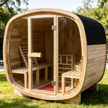 Elegant 1600x2060x2000mm Canadian Red Cedar Outdoor Sauna Room 4 Person Barrel Sauna for Backyard