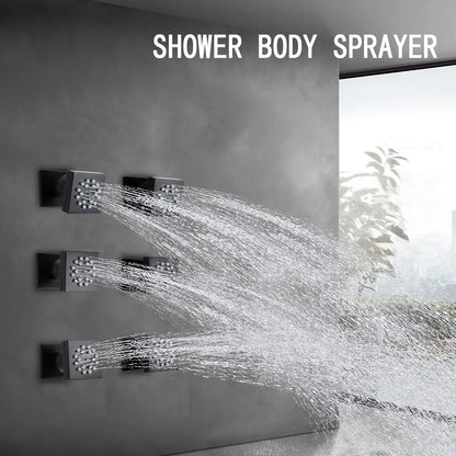 High Pressure Wall Mount Brass Square Showerhead Spa Massage Shower Sprayer Nozzles 2-Function Shower Body Sprays Jet