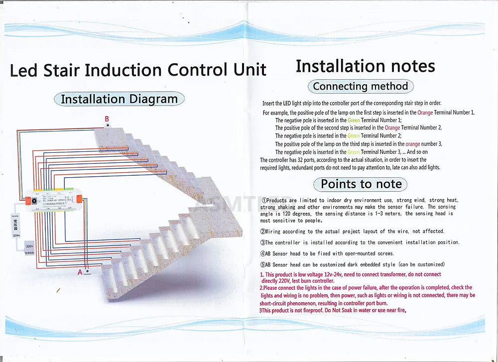 PIR Motion Sensor Stair LED Strip 12V SMD 5050 White / Warm White Lamp Tape Light 32 Ways Staircase Controller Step LED Ribbon