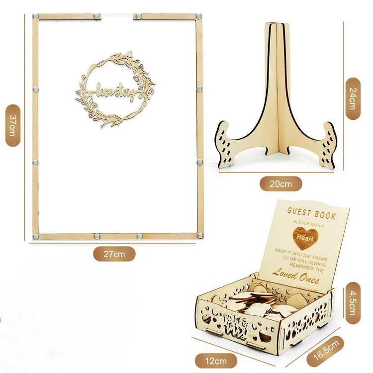 Wholesale Wooden Alternative Wedding Guest Book Rustic Blank Wedding Guest Book Sign with Hearts Wood Photo Frame Drop Box